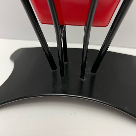 Vintage Postmodern Memphis Style Red Clear Art Glass Vase and Metal Stand - Picture 14 of 14